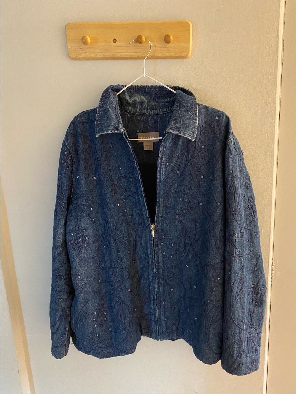 Sequin Zip Up Denim Vest.